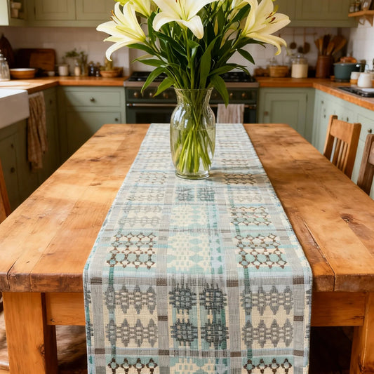 Table Runner - Welsh Tapestry Design - Sea Blue & Driftwood