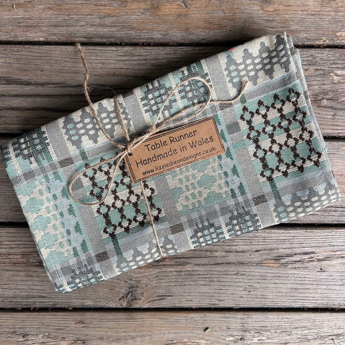 Table Runner - Welsh Tapestry Design - Sea Blue & Driftwood