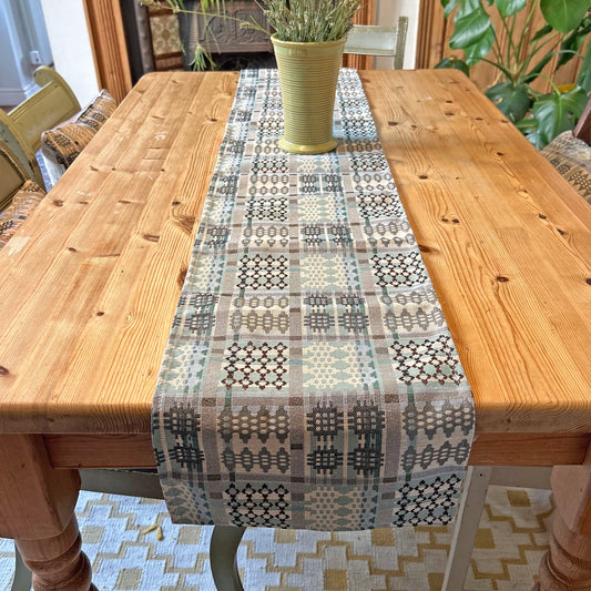 Table Runner - Welsh Tapestry Design - Sea Blue & Driftwood