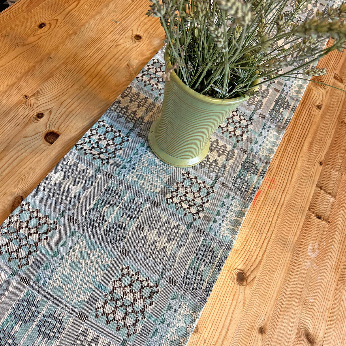 Table Runner - Welsh Tapestry Design - Sea Blue & Driftwood