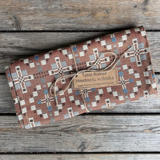 Table Runner - Welsh Tapestry Design - Terracotta Brown