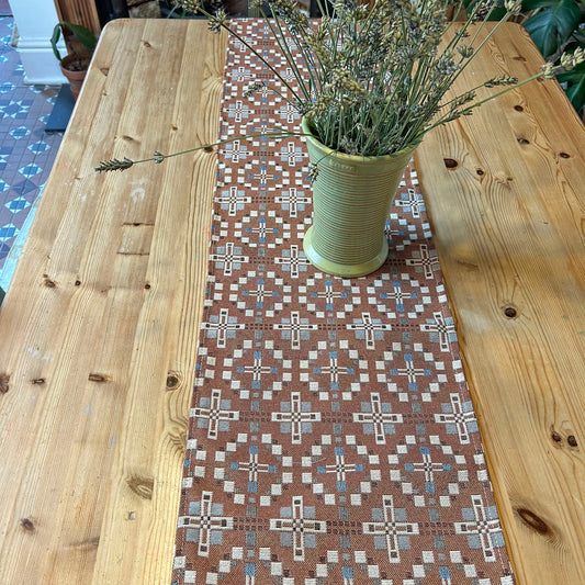 Table Runner - Welsh Tapestry Design - Terracotta Brown