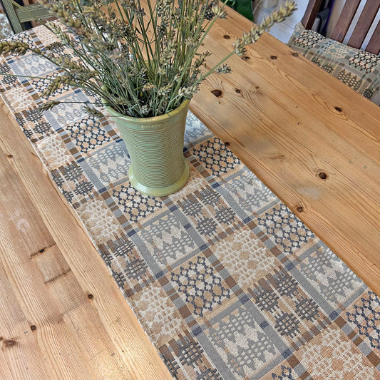 Table Runner - Welsh Tapestry Design - Terracotta & Stone