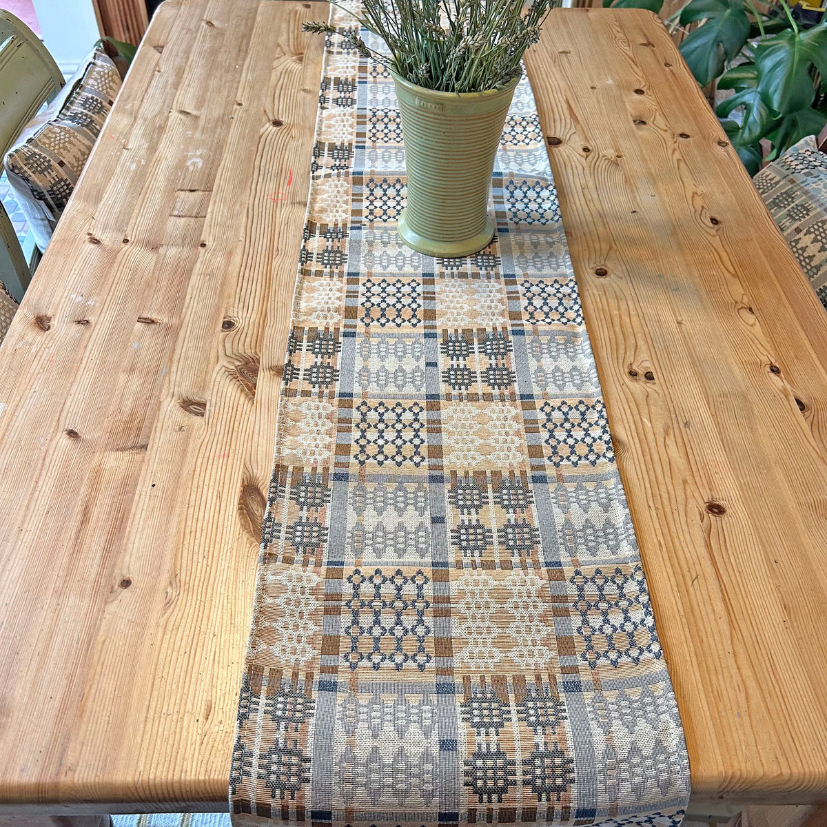 Table Runner - Welsh Tapestry Design - Terracotta & Stone