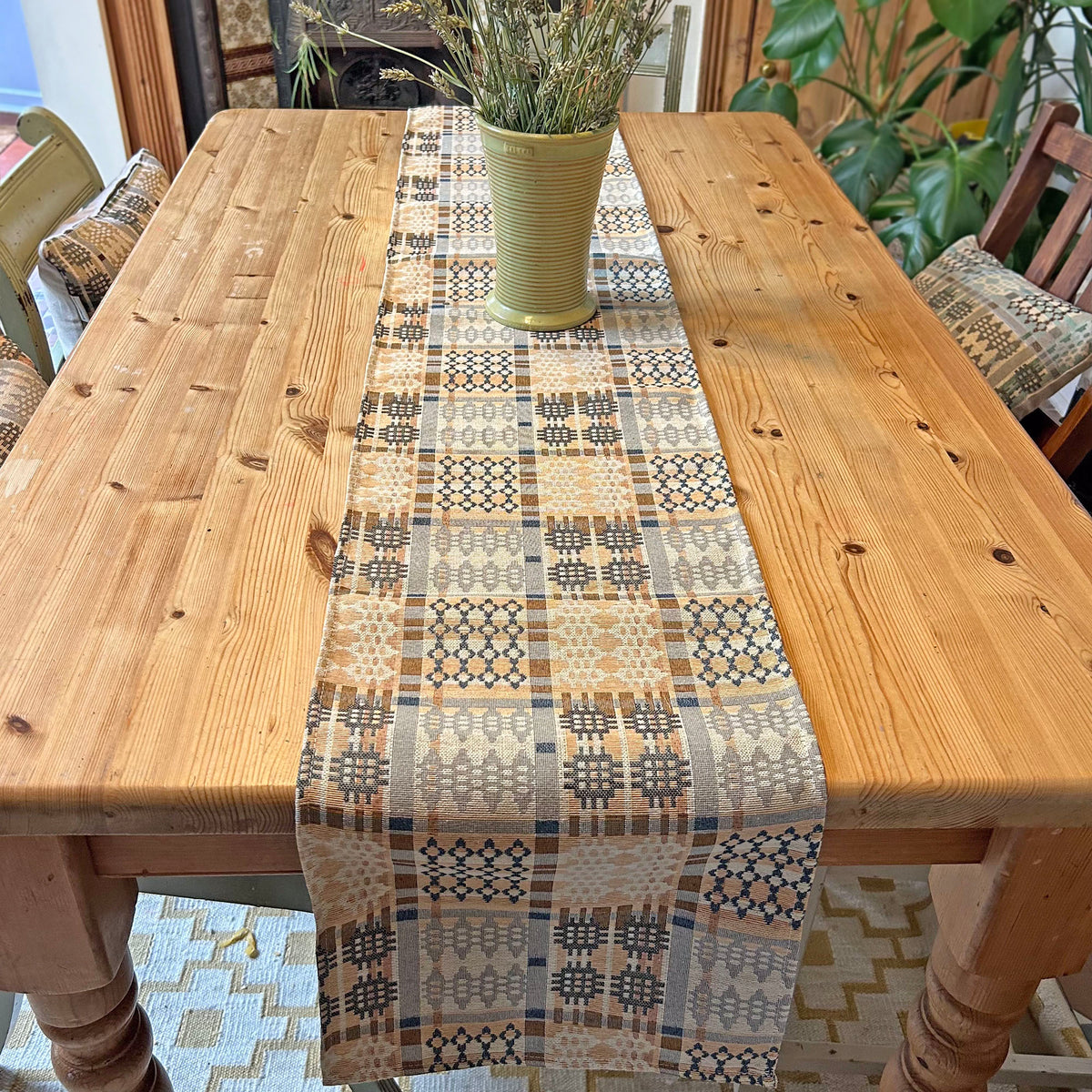 Table Runner - Welsh Tapestry Design - Terracotta & Stone
