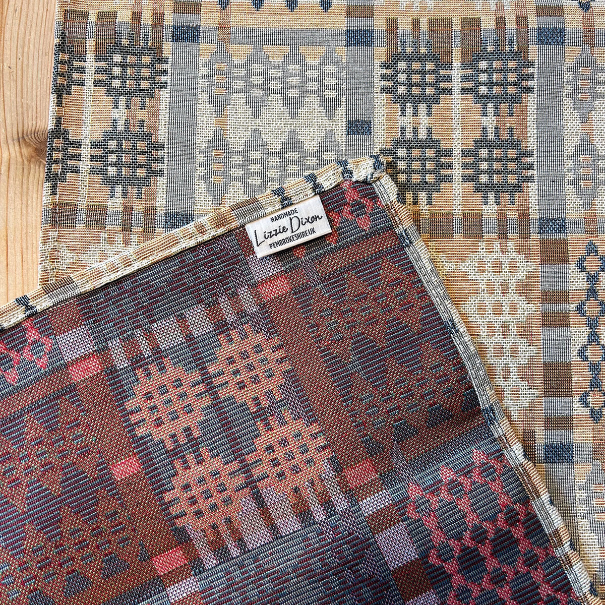 Table Runner - Welsh Tapestry Design - Terracotta & Stone