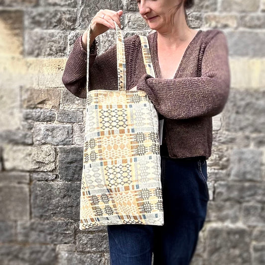 Tote Bag - Welsh Tapestry / Blanket Design - Terracotta & Stone