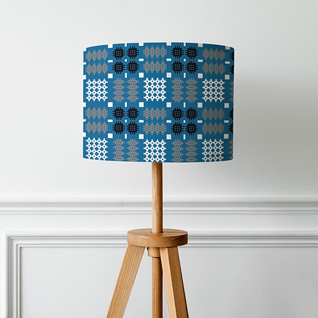 Lamp Shade - Welsh Tapestry Print - Cobalt Blue - Choose Size