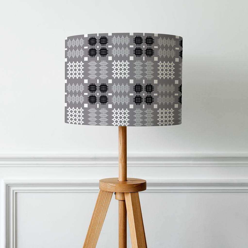 Lamp Shade - Welsh Tapestry Print - Grey - Choose Size