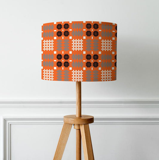 Lamp Shade - Welsh Tapestry Print - Copper Orange - Choose Size