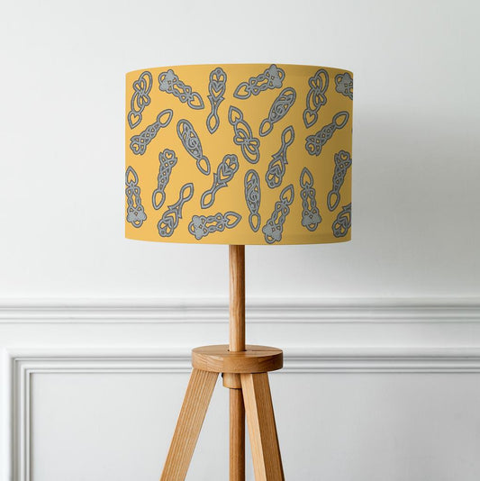 Lamp Shade - Welsh Lovespoon Print - Mustard - Choose Size