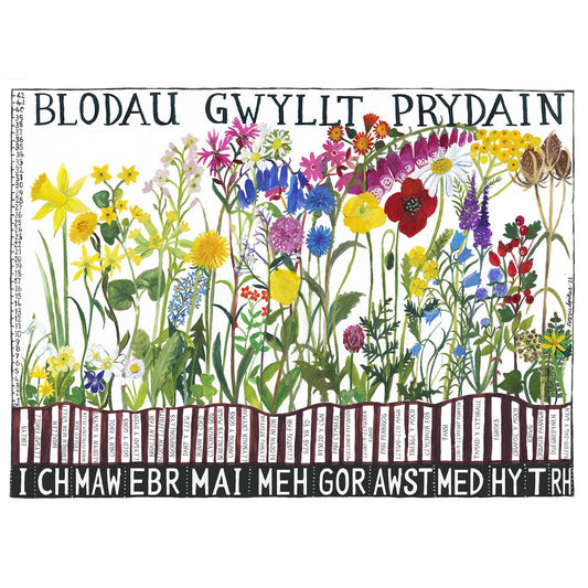 Tea Towel - British Wildflowers - Blodau Gwyllt Prydain