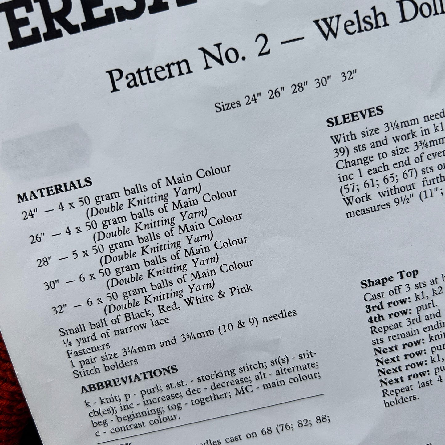 Teresa's Pattern - Double Knitting - Welsh Doll / Lady Jumper - No. 2 (Preloved)