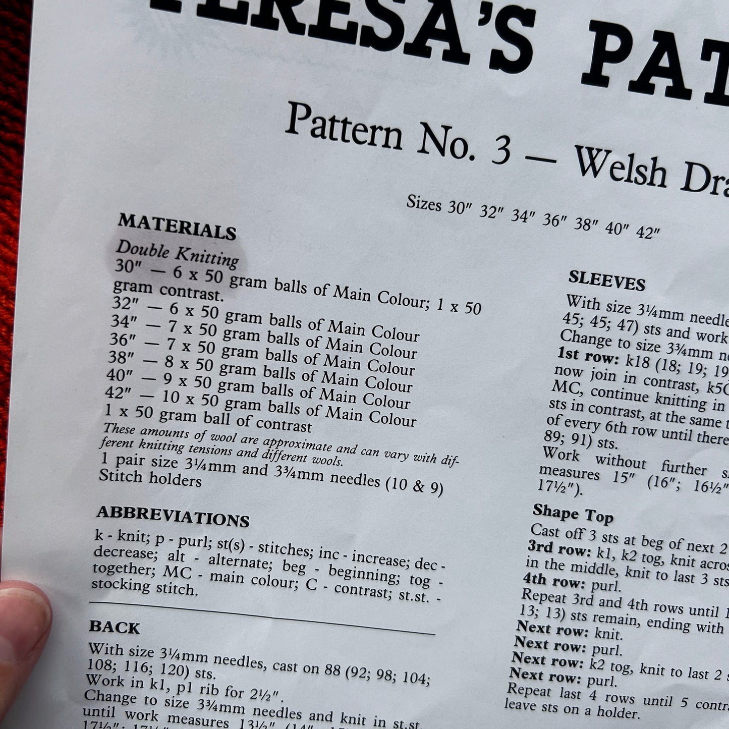 Teresa's Pattern - Double Knitting - Welsh Dragon - No. 3 (Preloved)