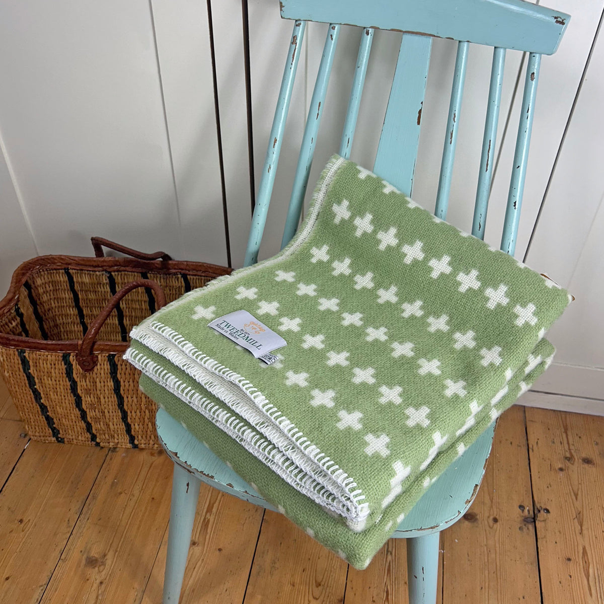 Throw / Blanket - New Wool - Tweedmill Cross - Fern Green