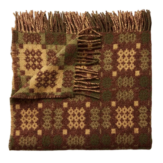 Throw / Blanket - Welsh Tapestry / Carthen Ysgafn - Caernarfon - 100% Wool - Chestnut Brown
