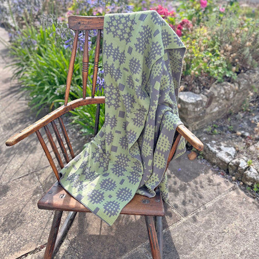 Throw / Blanket - Welsh Tapestry Print - Sage Green & Grey