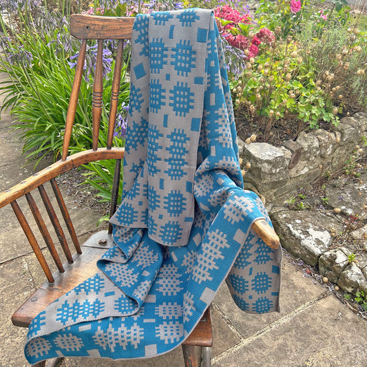 Throw / Blanket - Welsh Tapestry Print - Teal & Grey