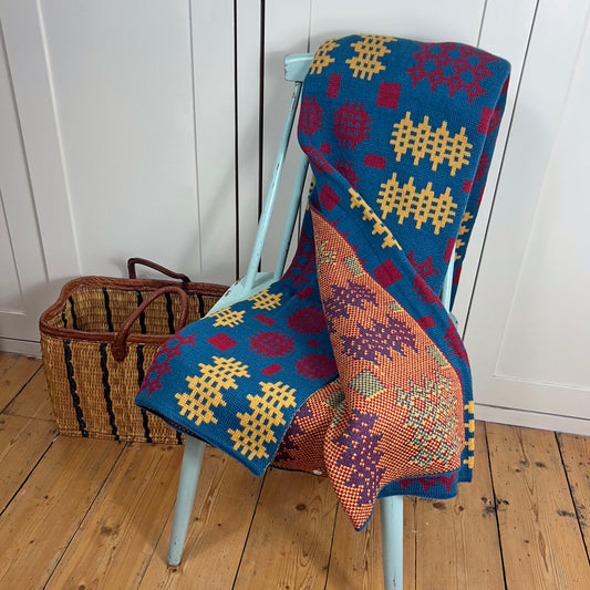 Throw / Blanket - Welsh Tapestry Print - Teal Multi