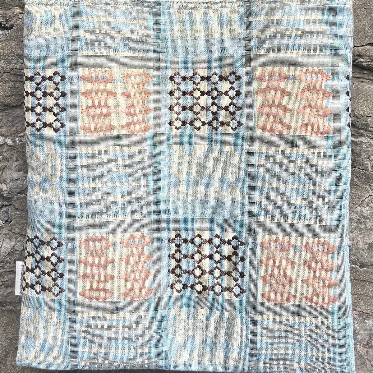 Tote Bag - Welsh Tapestry / Blanket Design - Pale Blue & Peach