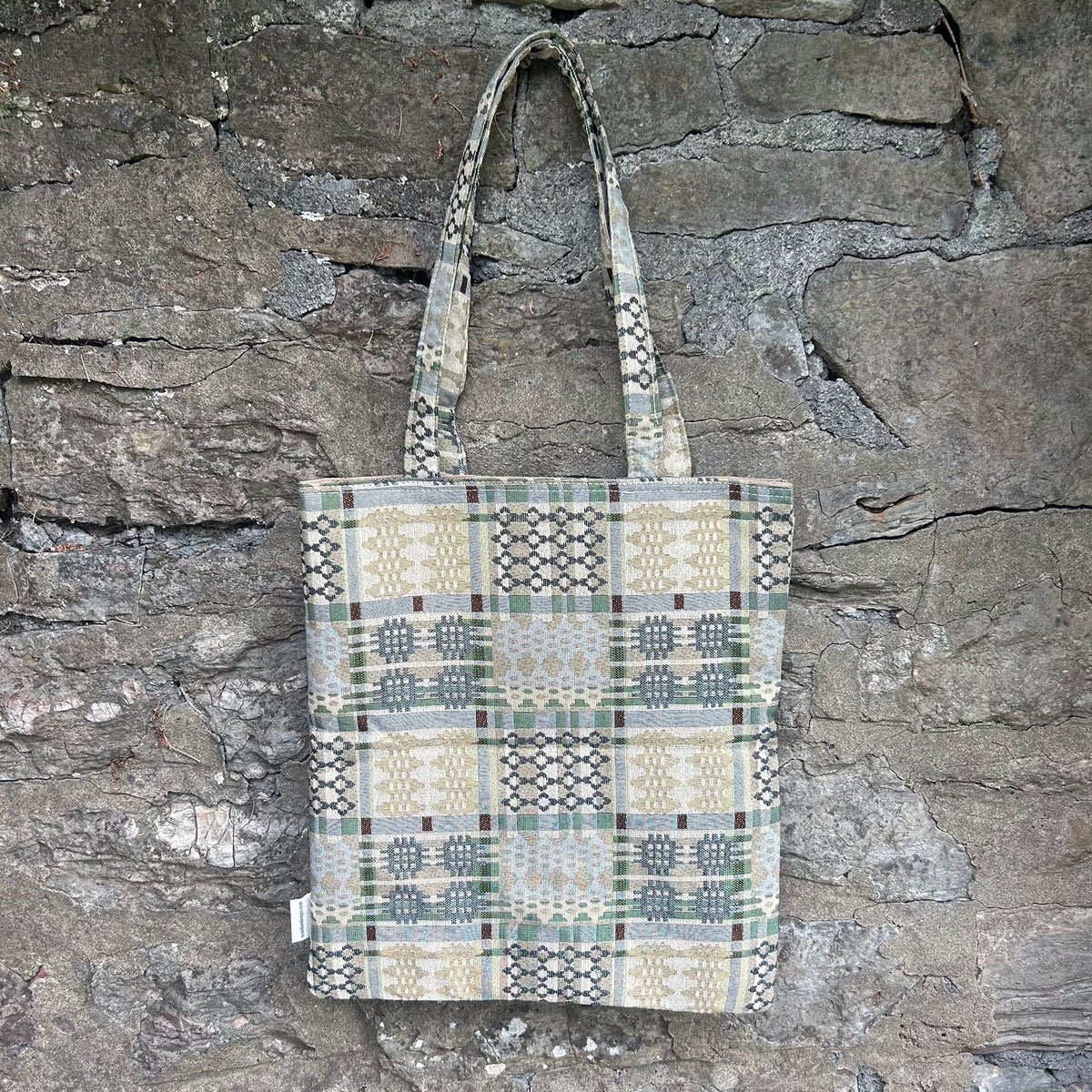 Tote Bag - Welsh Tapestry / Blanket Design - Sage Green & Ice Blue