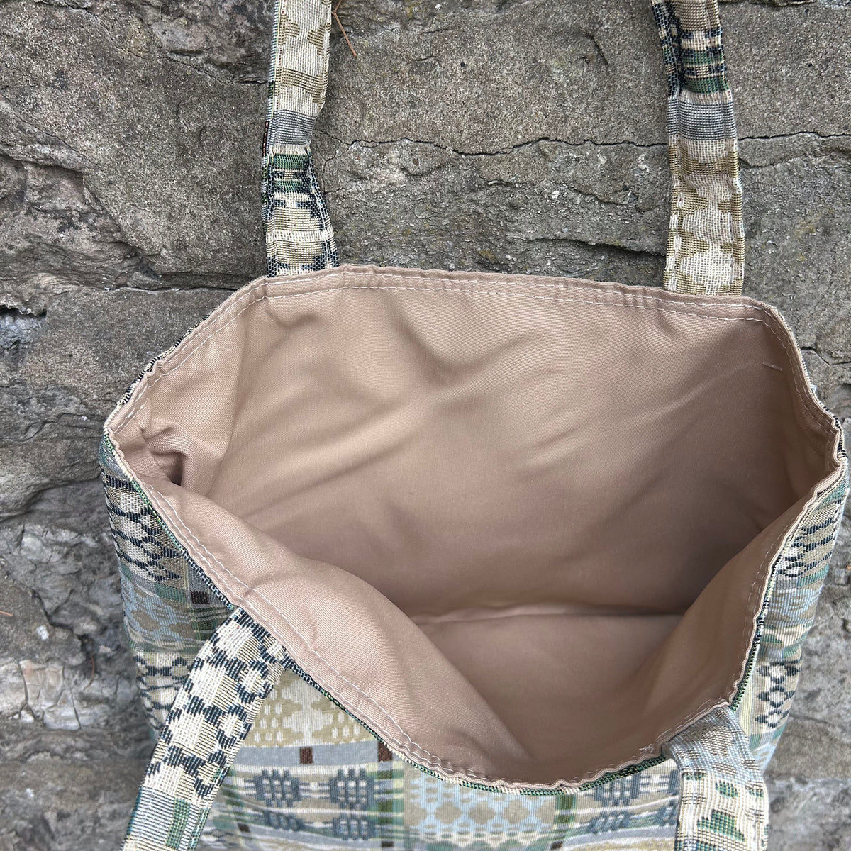 Tote Bag - Welsh Tapestry / Blanket Design - Sage Green & Ice Blue