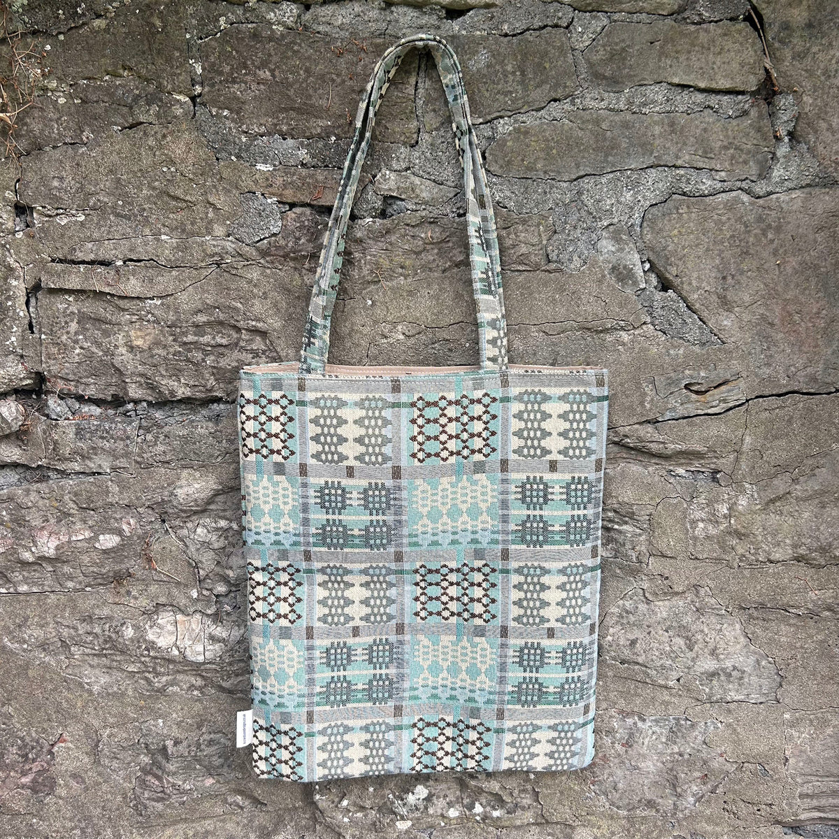 Tote Bag - Welsh Tapestry / Blanket Design - Sea Blue & Driftwood