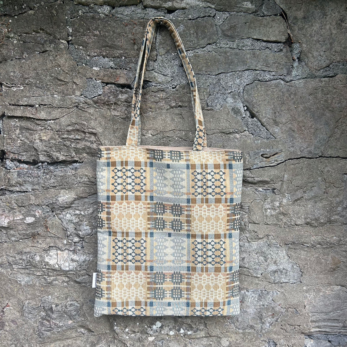 Tote Bag - Welsh Tapestry / Blanket Design - Terracotta & Stone