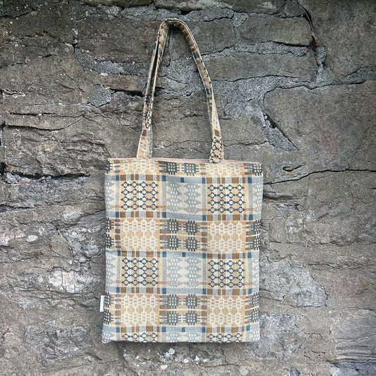 Tote Bag - Welsh Tapestry / Blanket Design - Terracotta & Stone
