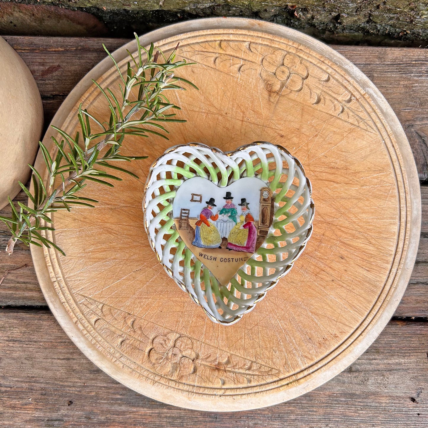 Trinket Heart Basket - China - Welsh Costume - Vintage Souvenir (Preloved)