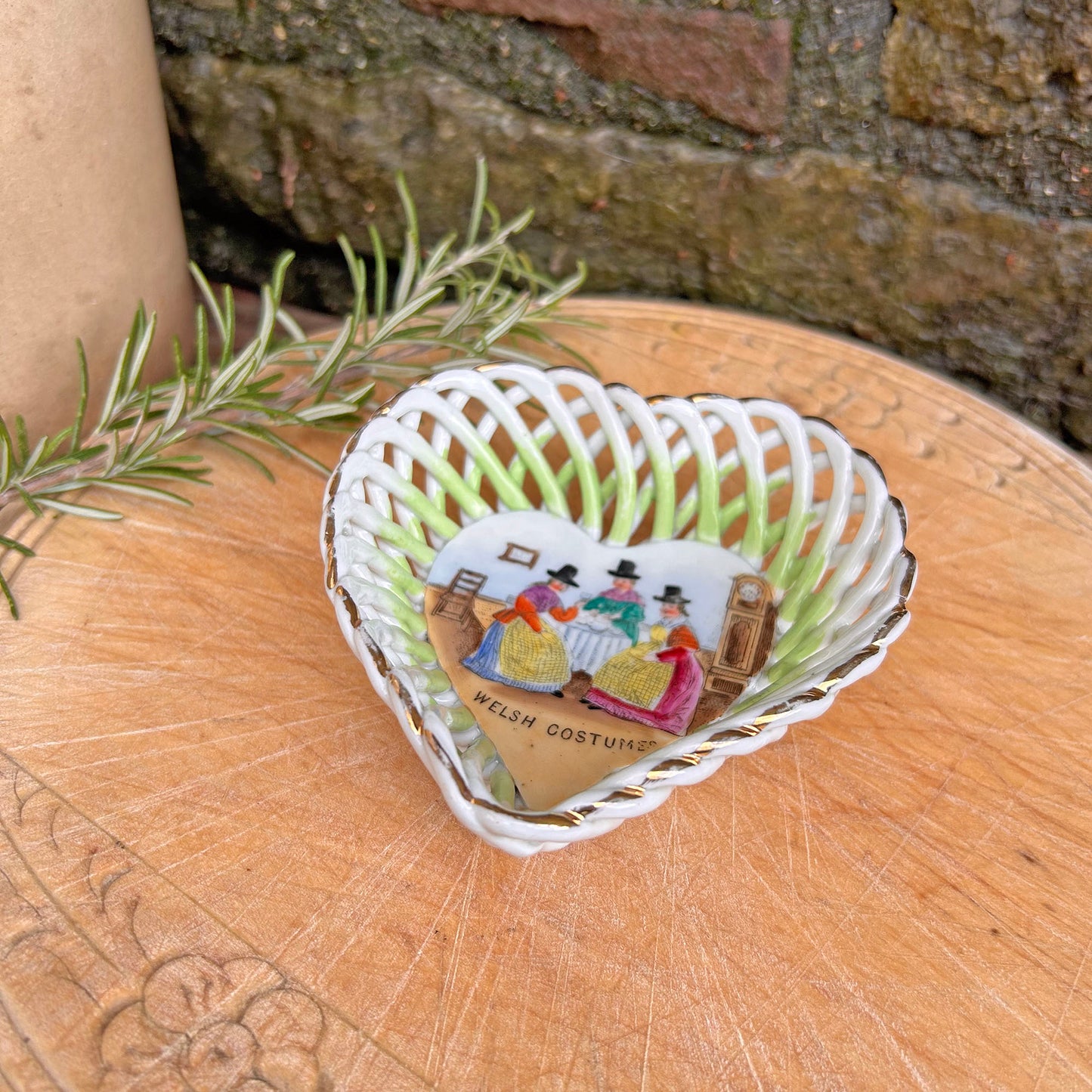 Trinket Heart Basket - China - Welsh Costume - Vintage Souvenir (Preloved)
