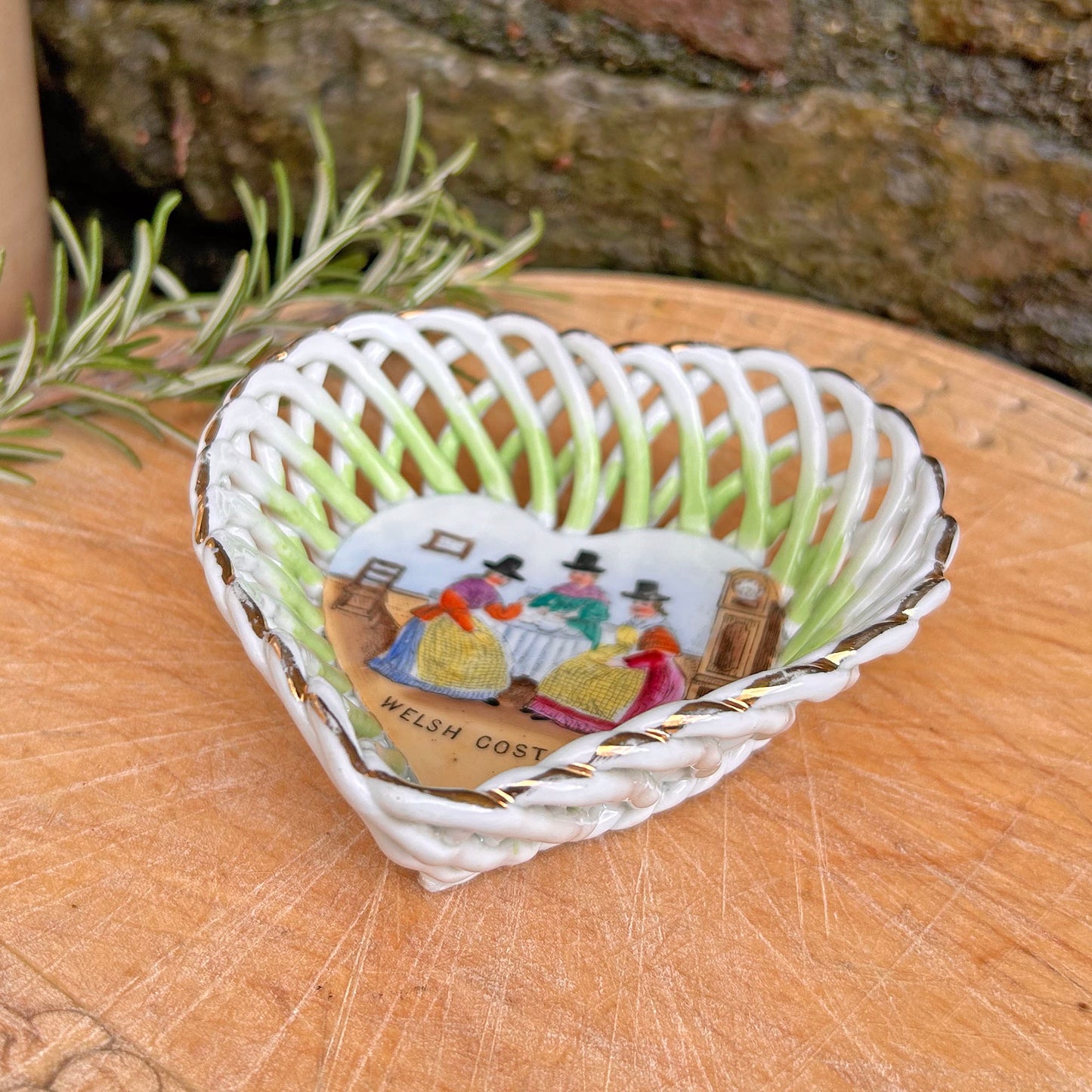 Trinket Heart Basket - China - Welsh Costume - Vintage Souvenir (Preloved)