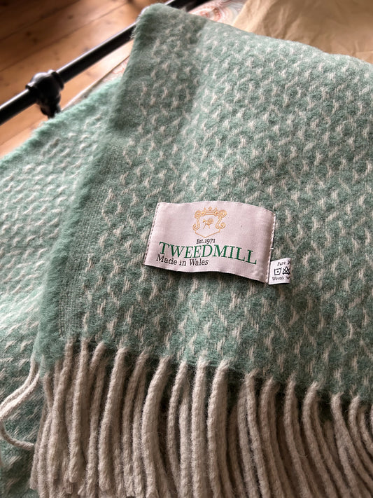 Throw / Blanket - New Wool - Tweedmill Welsh Diamond - Sea Green