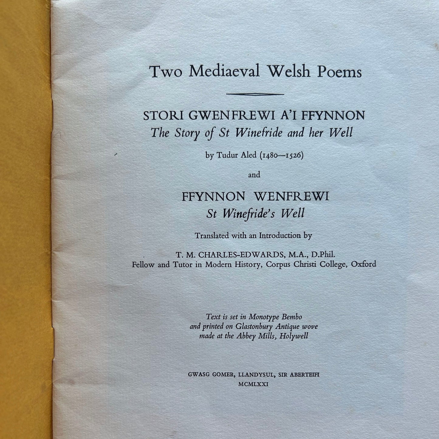 Two Mediaeval Welsh Poems - 1971 (Preloved)