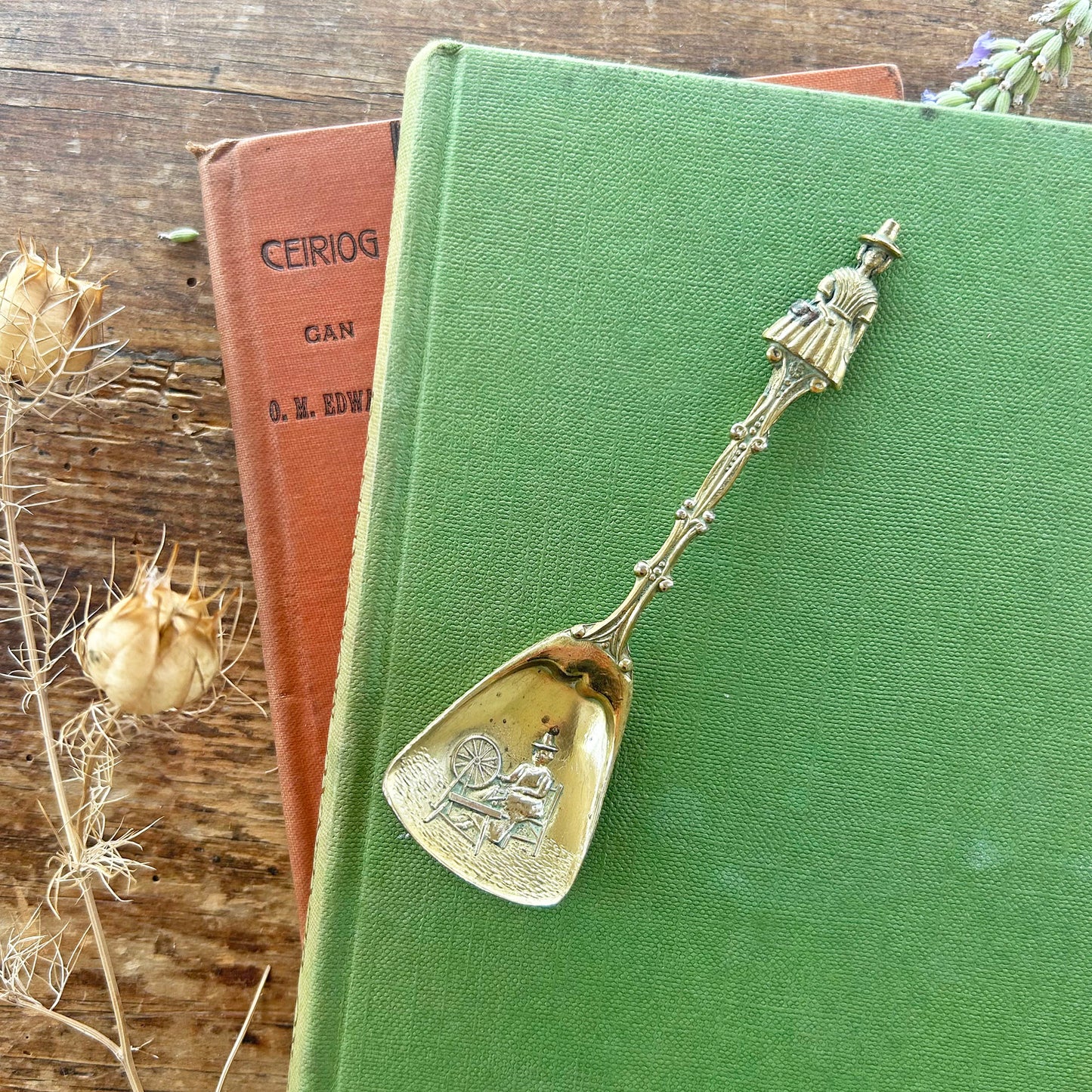Vintage Caddy Spoon - Solid Brass - Welsh Lady / Jenny Jones (Preloved)