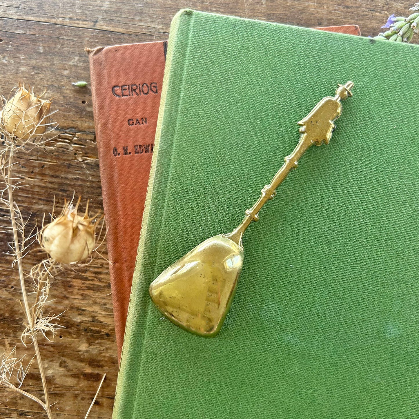 Vintage Caddy Spoon - Solid Brass - Welsh Lady / Jenny Jones (Preloved)