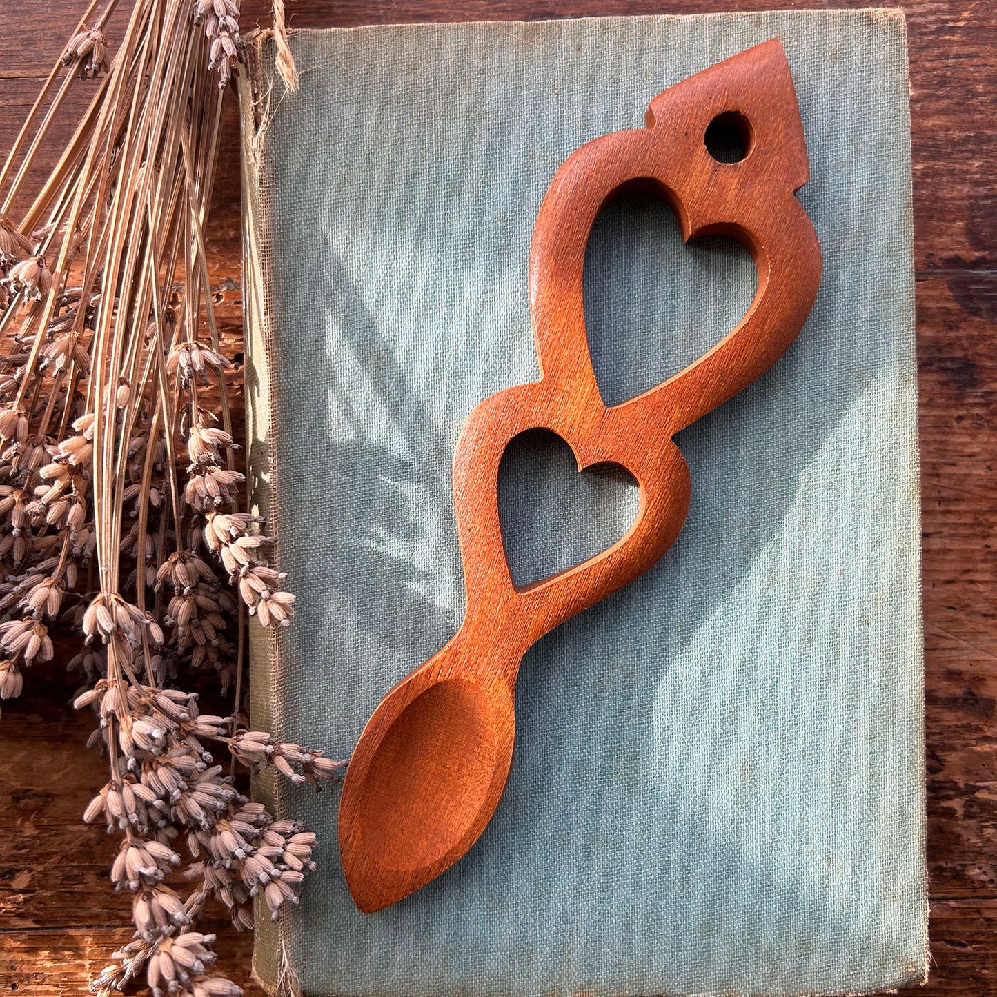 Vintage Love Spoon - Hand Carved - Double Heart (Preloved)