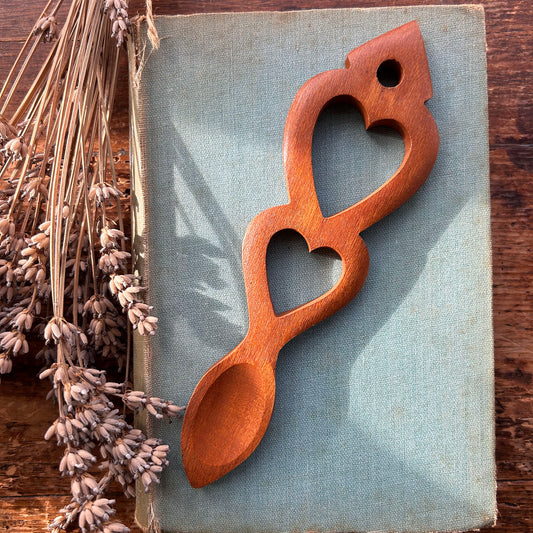 Vintage Love Spoon - Hand Carved - Double Heart (Preloved)