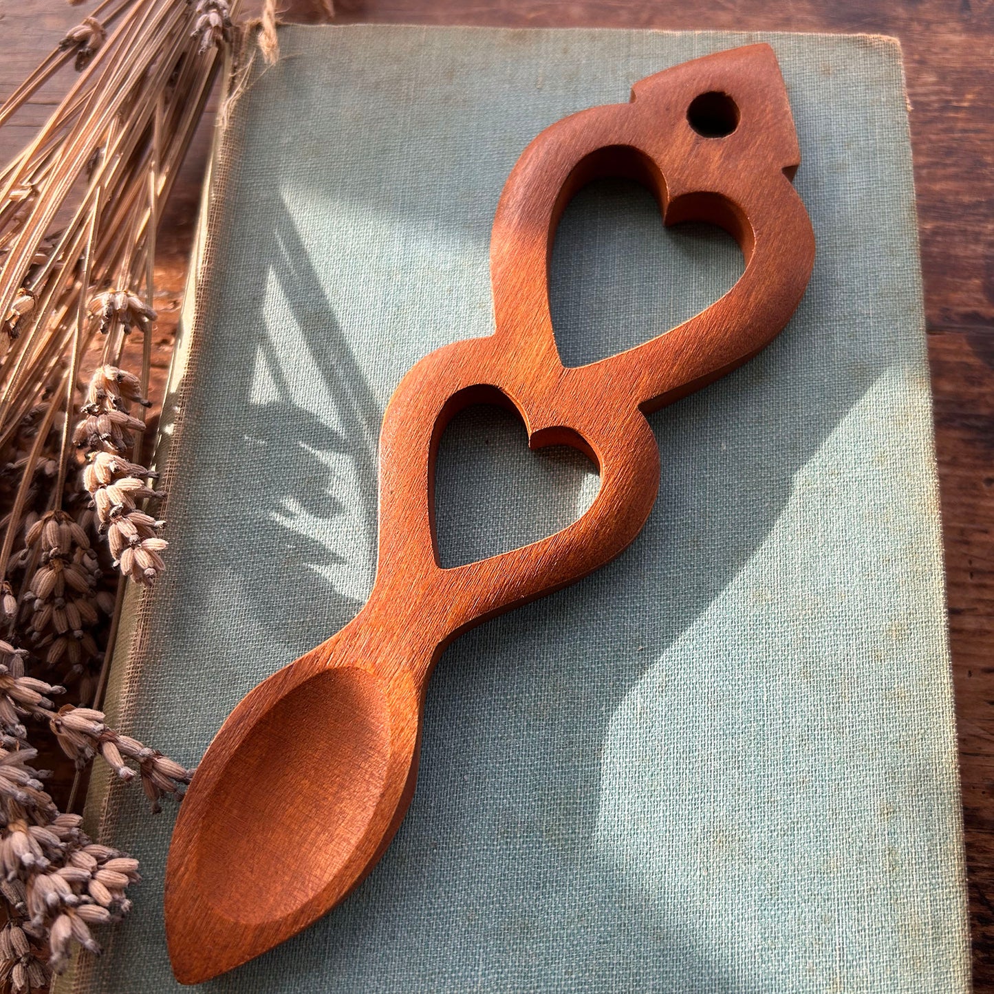 Vintage Love Spoon - Hand Carved - Double Heart (Preloved)
