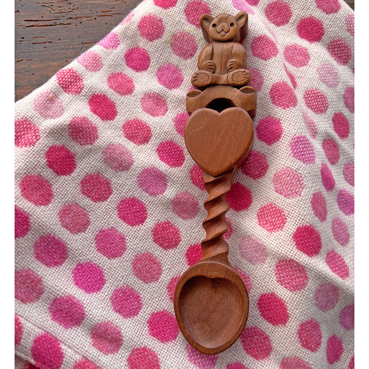 Vintage Love Spoon - Hand Carved - Teddy Bear / Baby (Preloved)