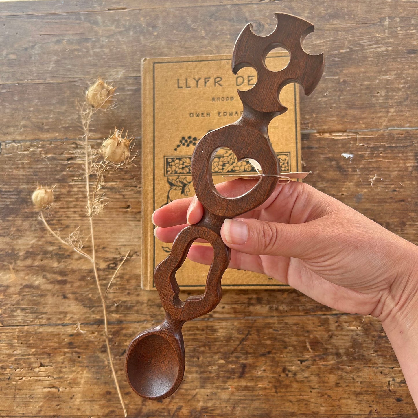 Vintage Lovespoon / Love Spoon - Hand Carved - Bell, Heart, Cross (Preloved)