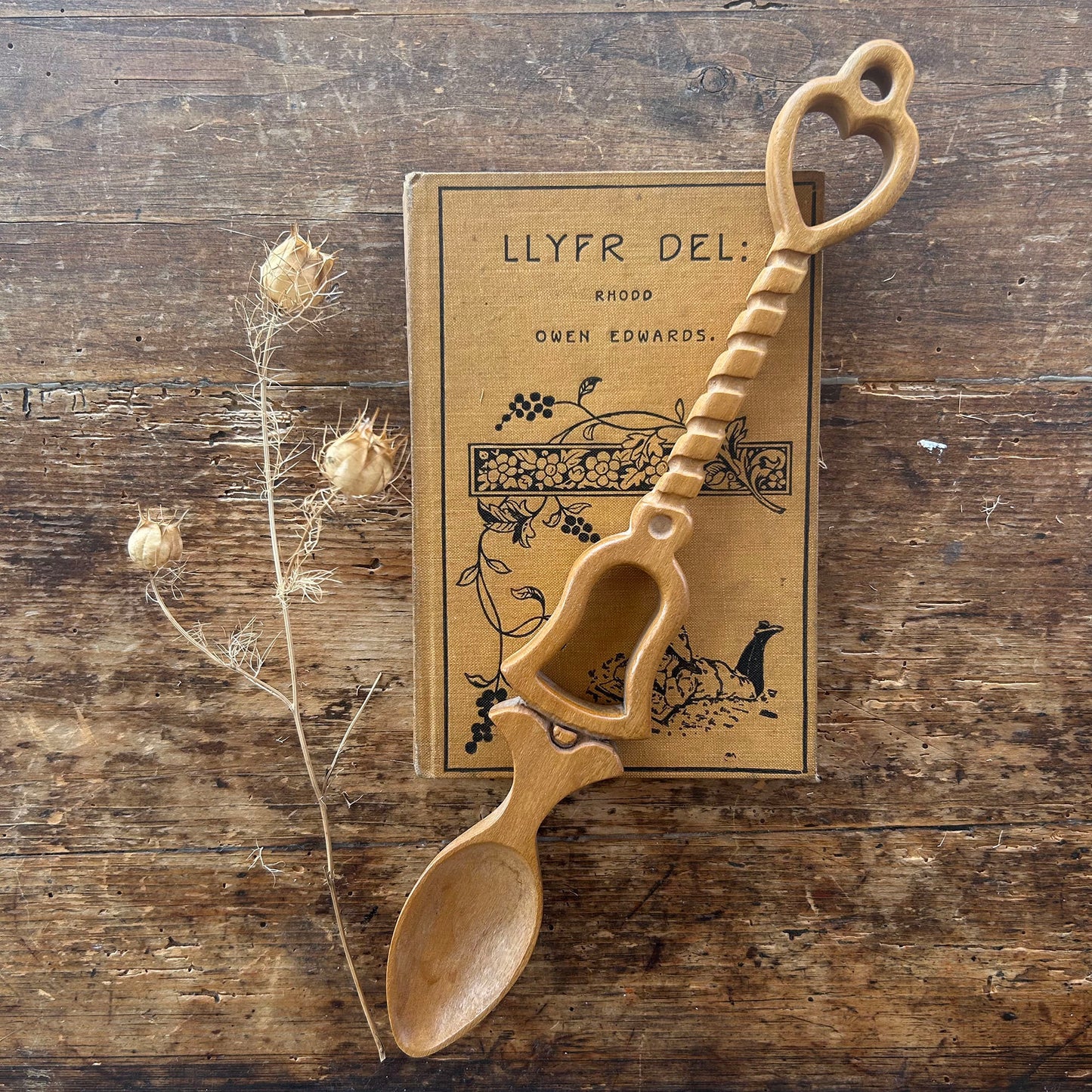 Vintage Lovespoon / Love Spoon - Hand Carved - Heart & Bell - Large (Preloved)