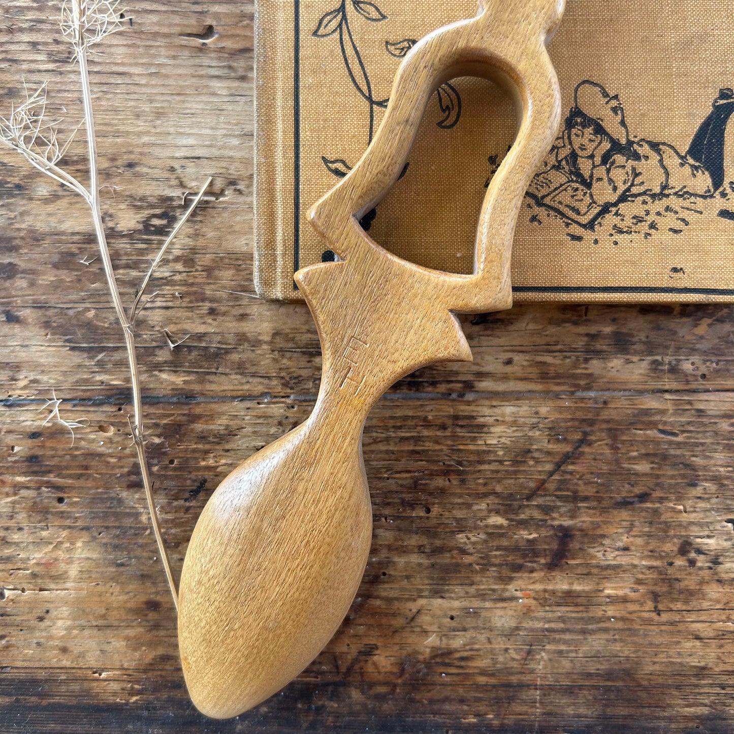 Vintage Lovespoon / Love Spoon - Hand Carved - Heart & Bell - Large (Preloved)