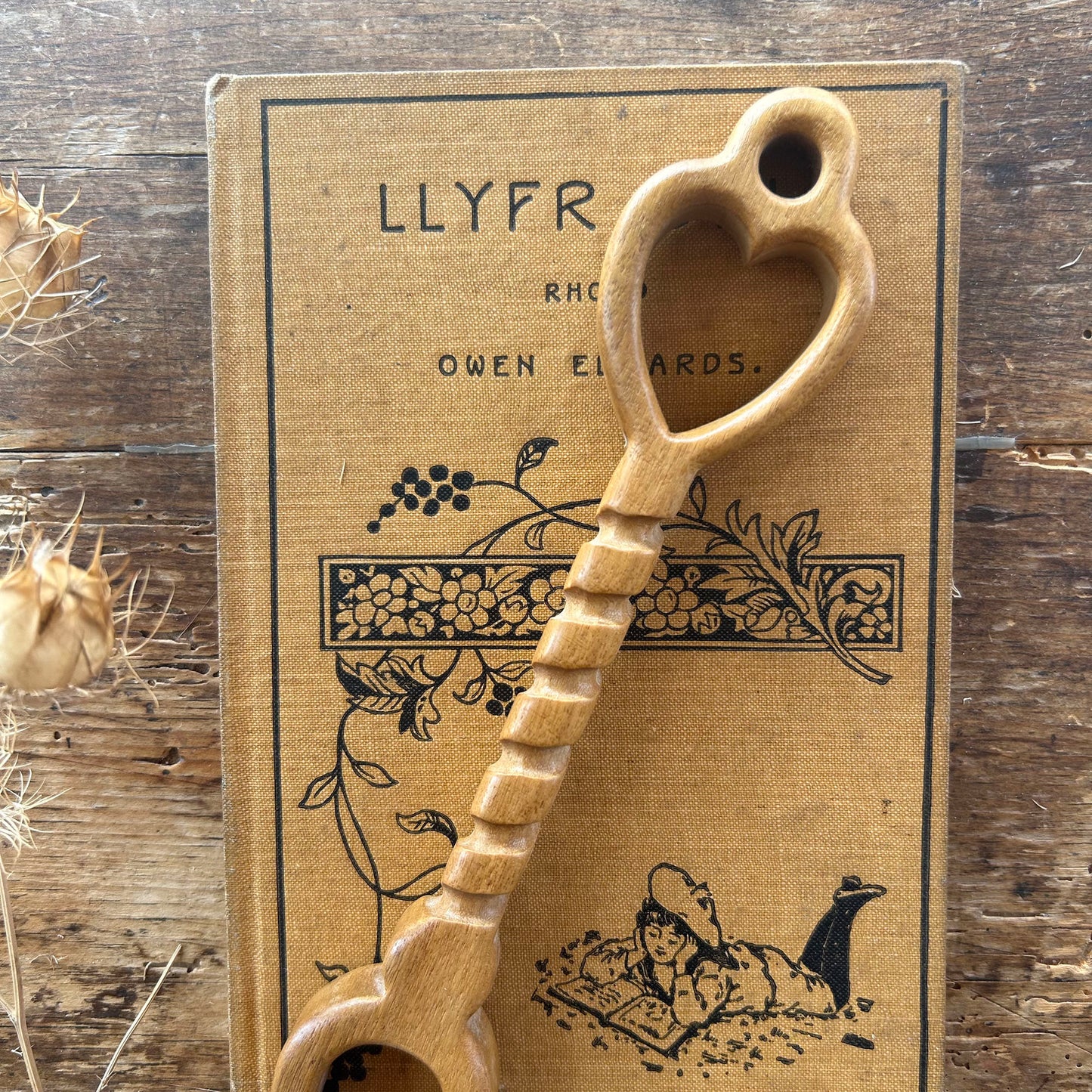 Vintage Lovespoon / Love Spoon - Hand Carved - Heart & Bell - Large (Preloved)