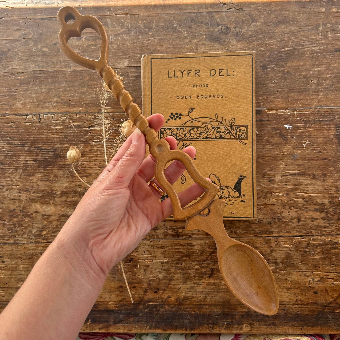 Vintage Lovespoon / Love Spoon - Hand Carved - Heart & Bell - Large (Preloved)