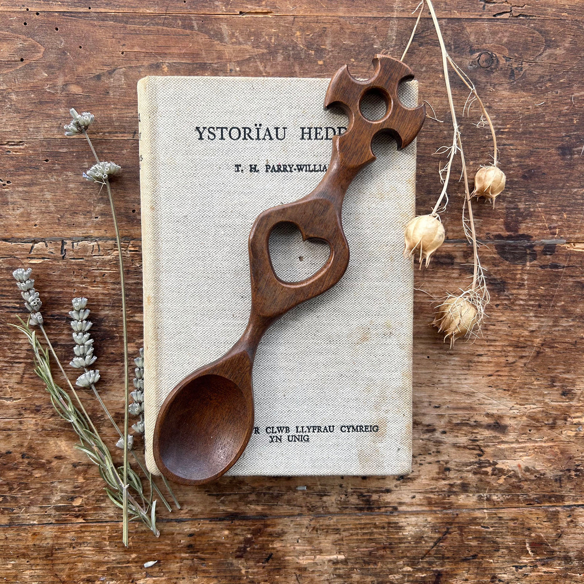 Vintage Lovespoon / Love Spoon - Hand Carved - Heart, Cross (Preloved)