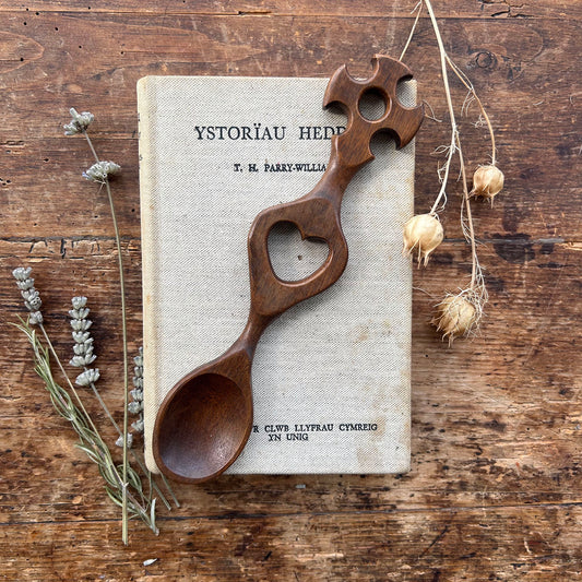 Vintage Lovespoon / Love Spoon - Hand Carved - Heart, Cross (Preloved)