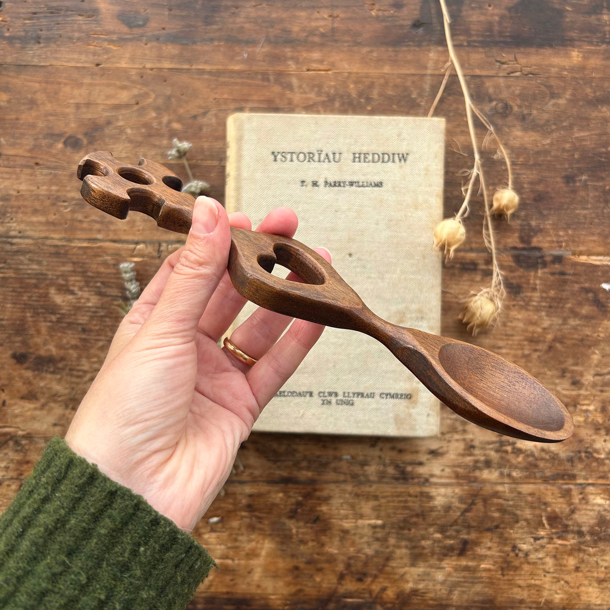 Vintage Lovespoon / Love Spoon - Hand Carved - Heart, Cross (Preloved)