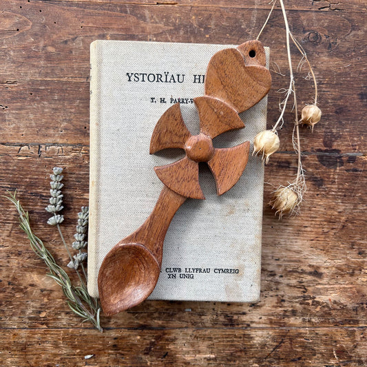 Vintage Lovespoon / Love Spoon - Hand Carved - Heart, Cross (Preloved)
