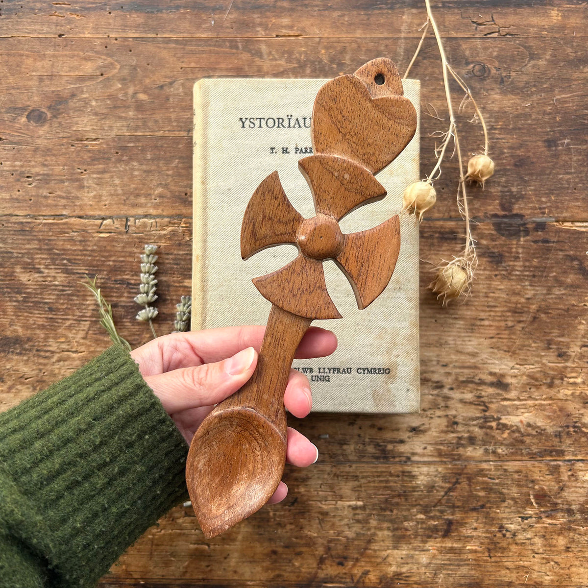 Vintage Lovespoon / Love Spoon - Hand Carved - Heart, Cross (Preloved)